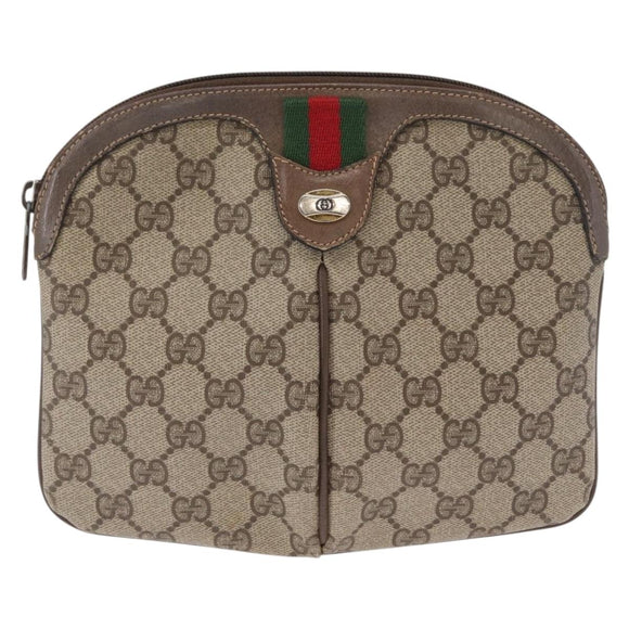 GUCCI GG Supreme Web Sherry Line Shoulder Bag PVC Beige 904 02 047 Auth 162812