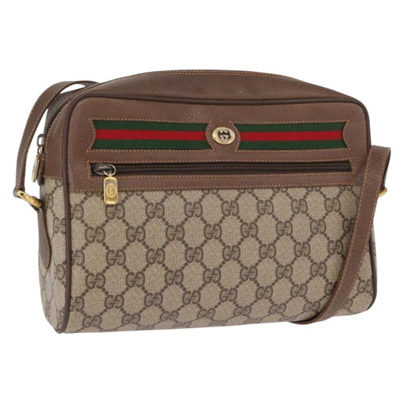 GUCCI GG Supreme Web Sherry Line Bag PVC Beige Gold 56 02 088 Auth 162813