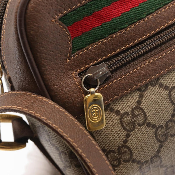 GUCCI GG Supreme Web Sherry Line Bag PVC Beige Gold 56 02 088 Auth 162813