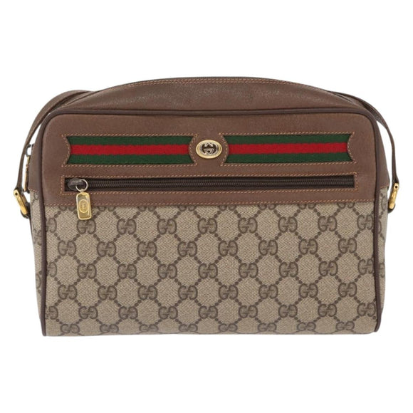 GUCCI GG Supreme Web Sherry Line Bag PVC Beige Gold 56 02 088 Auth 162813