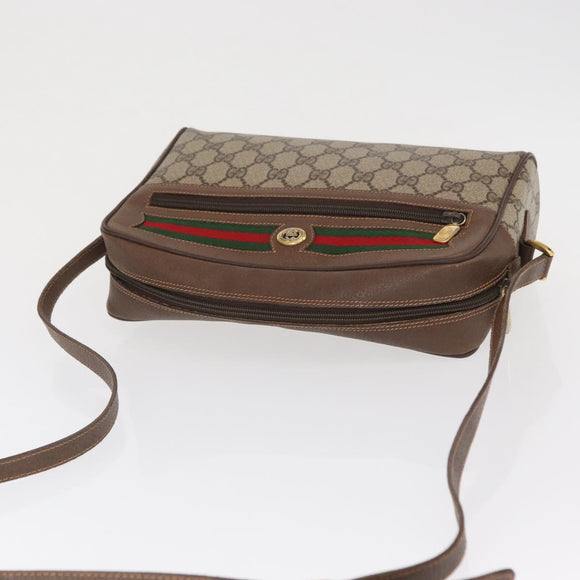 GUCCI GG Supreme Web Sherry Line Bag PVC Beige Gold 56 02 088 Auth 162813