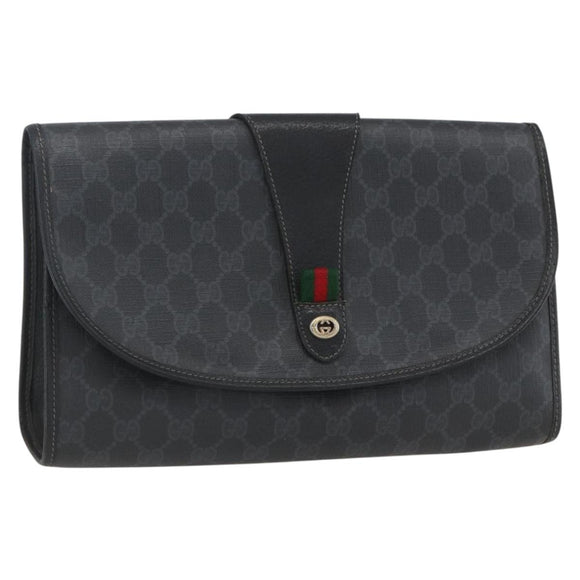GUCCI GG Supreme Web Sherry Line Clutch Bag PVC Black Gold 89 01 031 Auth 162817