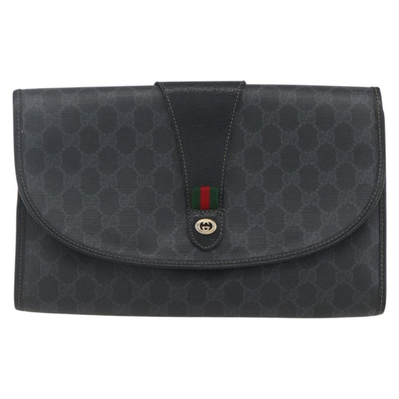 GUCCI GG Supreme Web Sherry Line Clutch Bag PVC Black Gold 89 01 031 Auth 162817