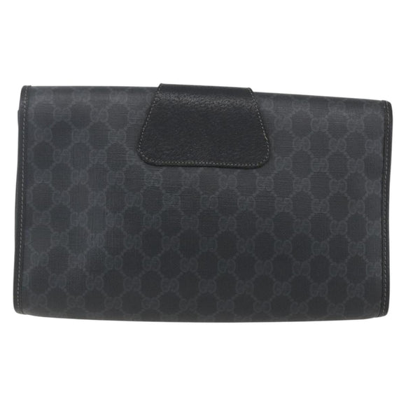 GUCCI GG Supreme Web Sherry Line Clutch Bag PVC Black Gold 89 01 031 Auth 162817