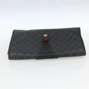 GUCCI GG Supreme Web Sherry Line Clutch Bag PVC Black Gold 89 01 031 Auth 162817-5