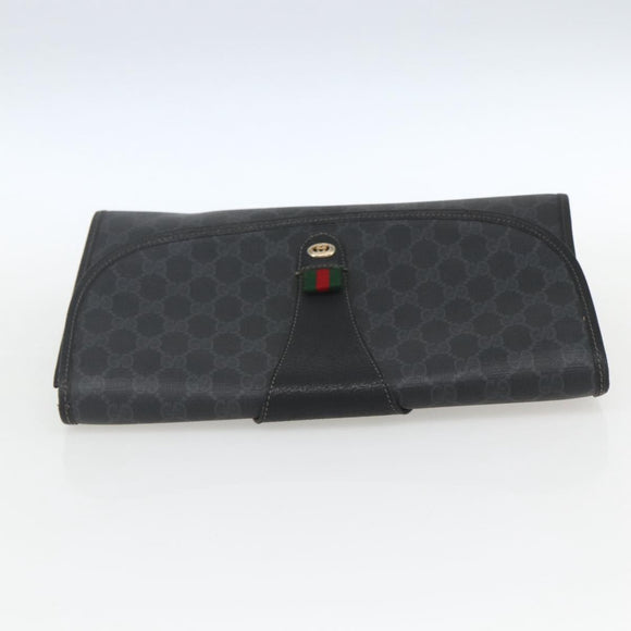 GUCCI GG Supreme Web Sherry Line Clutch Bag PVC Black Gold 89 01 031 Auth 162817