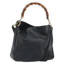 GUCCI Bamboo Hand Bag Leather Black Gold 001 0166 1638 Auth 162820-1