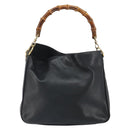 GUCCI Bamboo Hand Bag Leather Black Gold 001 0166 1638 Auth 162820-13