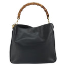GUCCI Bamboo Hand Bag Leather Black Gold 001 0166 1638 Auth 162820-2