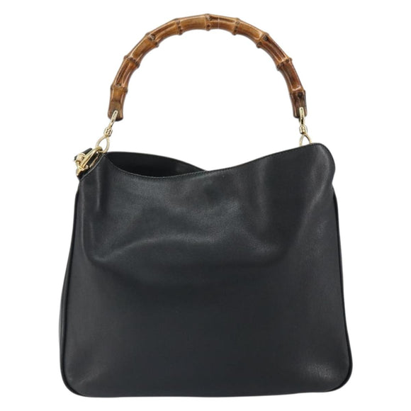 GUCCI Bamboo Hand Bag Leather Black Gold 001 0166 1638 Auth 162820