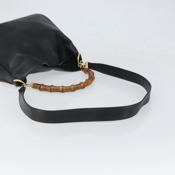 GUCCI Bamboo Hand Bag Leather Black Gold 001 0166 1638 Auth 162820