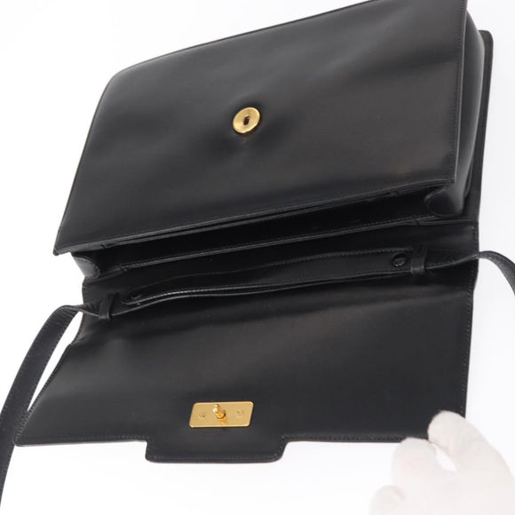 GUCCI Shoulder Bag Leather Black Gold 004 46 0087 Auth 162825