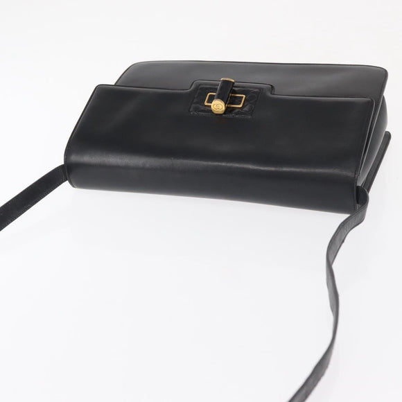 GUCCI Shoulder Bag Leather Black Gold 004 46 0087 Auth 162825