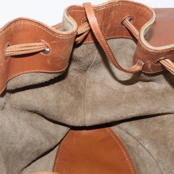 GUCCI Shoulder Bag Suede Beige Gold Auth 162826