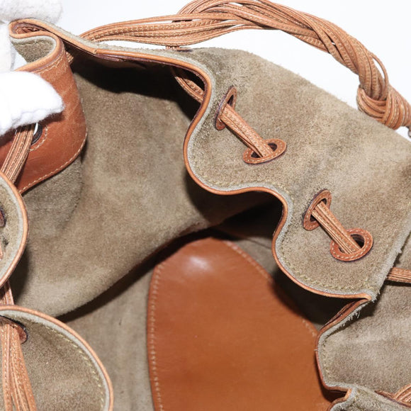 GUCCI Shoulder Bag Suede Beige Gold Auth 162826