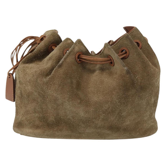 GUCCI Shoulder Bag Suede Beige Gold Auth 162826