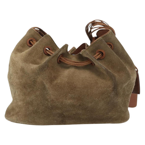 GUCCI Shoulder Bag Suede Beige Gold Auth 162826