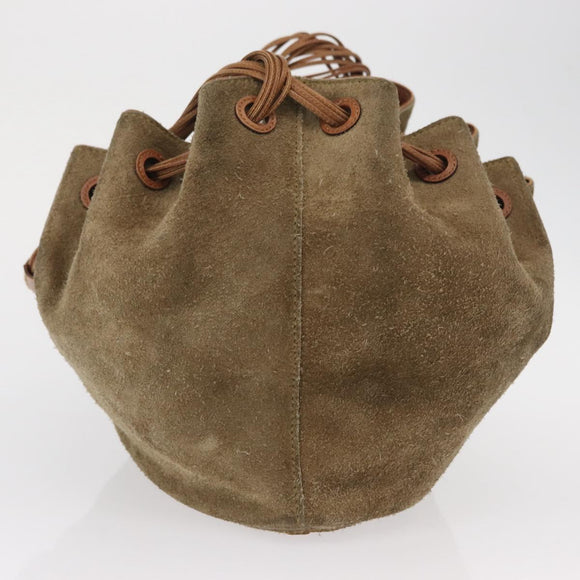 GUCCI Shoulder Bag Suede Beige Gold Auth 162826