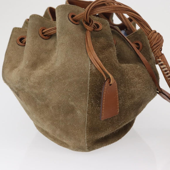 GUCCI Shoulder Bag Suede Beige Gold Auth 162826
