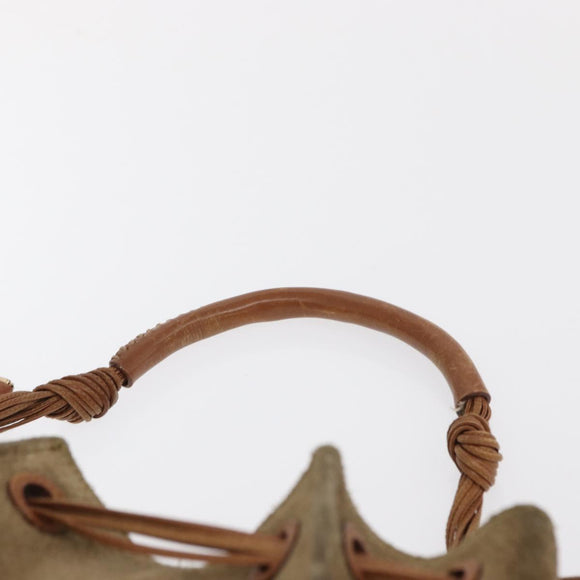 GUCCI Shoulder Bag Suede Beige Gold Auth 162826
