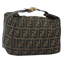FENDI Zucca Canvas Vanity Hand Bag Black Brown Auth 162830-1
