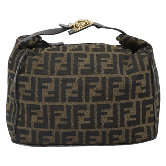 FENDI Zucca Canvas Vanity Hand Bag Black Brown Auth 162830