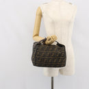 FENDI Zucca Canvas Vanity Hand Bag Black Brown Auth 162830-23