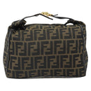 FENDI Zucca Canvas Vanity Hand Bag Black Brown Auth 162830-2