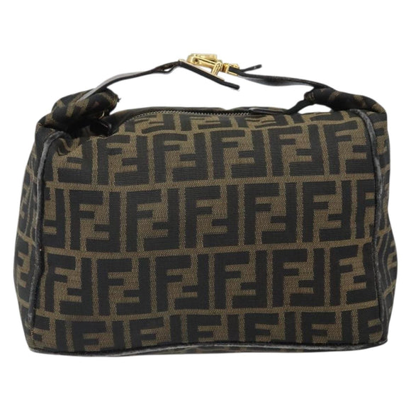 FENDI Zucca Canvas Vanity Hand Bag Black Brown Auth 162830