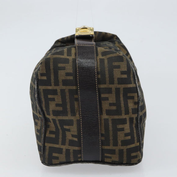 FENDI Zucca Canvas Vanity Hand Bag Black Brown Auth 162830