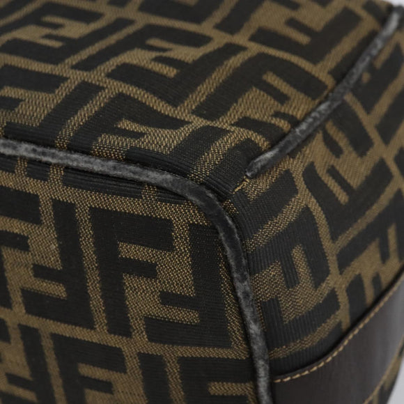 FENDI Zucca Canvas Vanity Hand Bag Black Brown Auth 162830