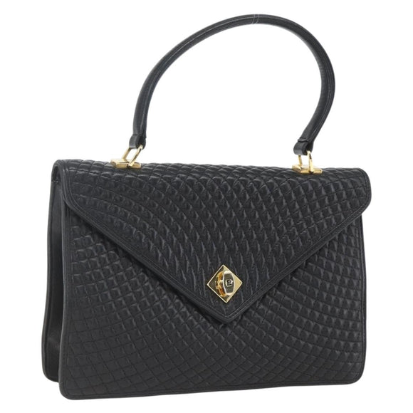 BALLY Hand Bag Leather Black Gold Auth 162833