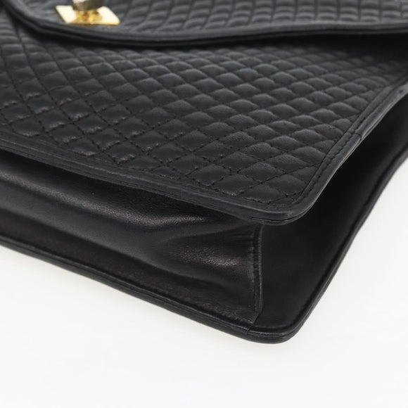 BALLY Hand Bag Leather Black Gold Auth 162833