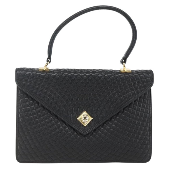 BALLY Hand Bag Leather Black Gold Auth 162833