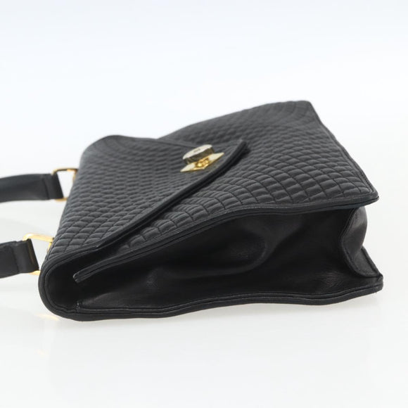 BALLY Hand Bag Leather Black Gold Auth 162833