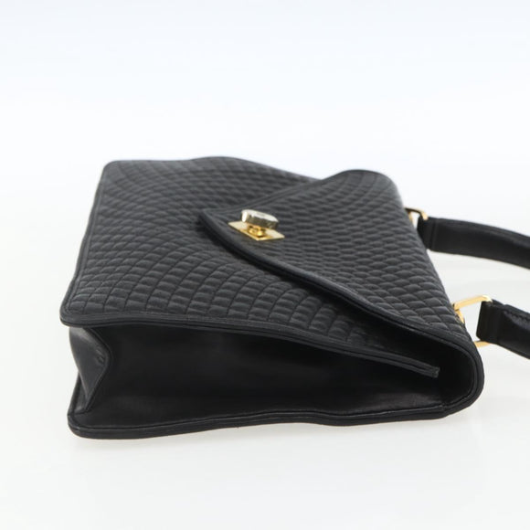 BALLY Hand Bag Leather Black Gold Auth 162833