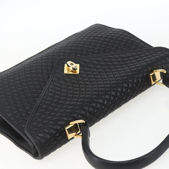 BALLY Hand Bag Leather Black Gold Auth 162833