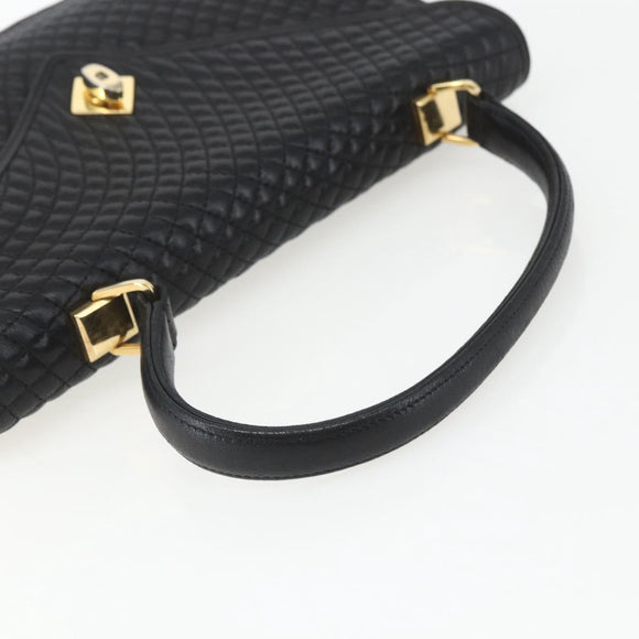 BALLY Hand Bag Leather Black Gold Auth 162833