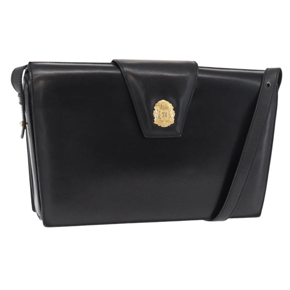 CELINE Shoulder Bag Leather Black Gold Auth 162834