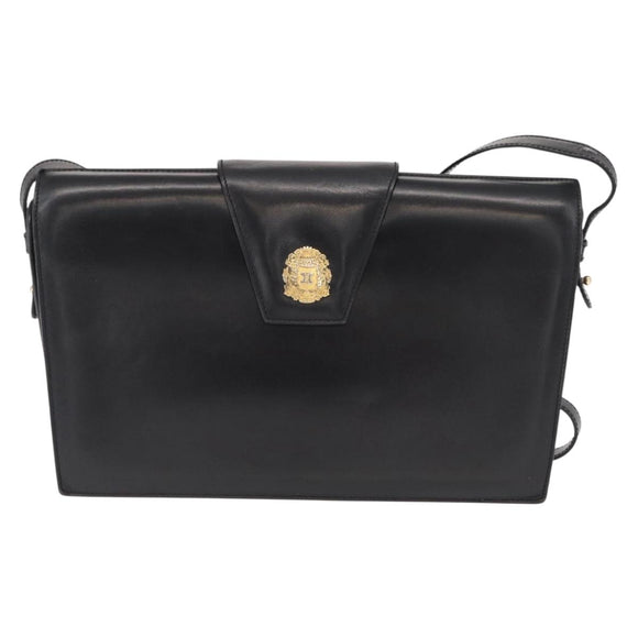 CELINE Shoulder Bag Leather Black Gold Auth 162834