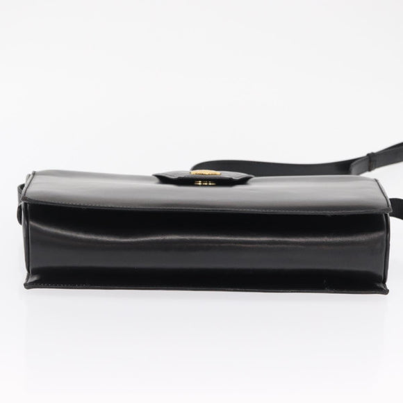 CELINE Shoulder Bag Leather Black Gold Auth 162834