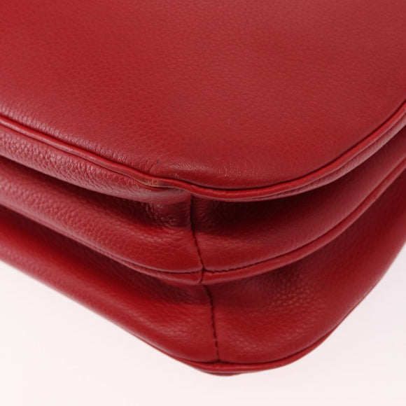 CELINE Shoulder Bag Leather Red Gold Auth 162837