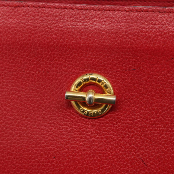 CELINE Shoulder Bag Leather Red Gold Auth 162837
