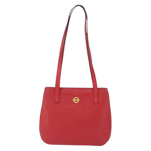 CELINE Shoulder Bag Leather Red Gold Auth 162837
