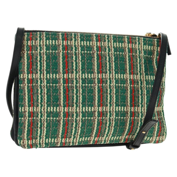 CELINE Trio Large Shoulder Bag Tweed Green Gold Auth 162840V