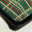 CELINE Trio Large Shoulder Bag Tweed Green Gold Auth 162840V-16
