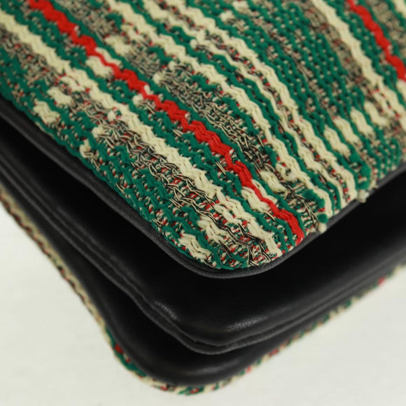 CELINE Trio Large Shoulder Bag Tweed Green Gold Auth 162840V