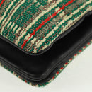CELINE Trio Large Shoulder Bag Tweed Green Gold Auth 162840V-17