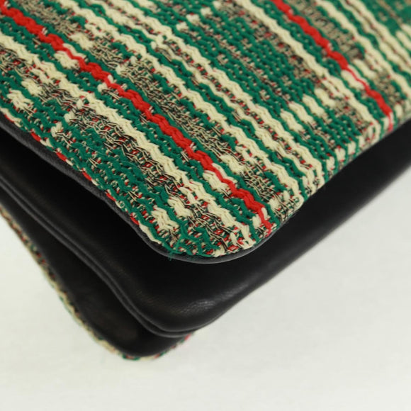 CELINE Trio Large Shoulder Bag Tweed Green Gold Auth 162840V