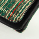 CELINE Trio Large Shoulder Bag Tweed Green Gold Auth 162840V-19